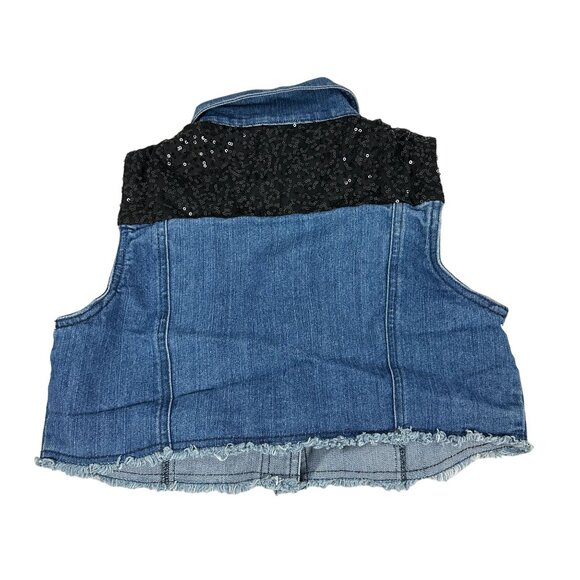 Weissman Women's Denim Vest With Sequin Shoulders & Frayed Hem Size S - Picture 5 of 5